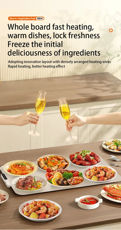 TINSOL Portable Silicone Food Warmer Pad with 8 Temperature Settings for Meal Insulation and Heating