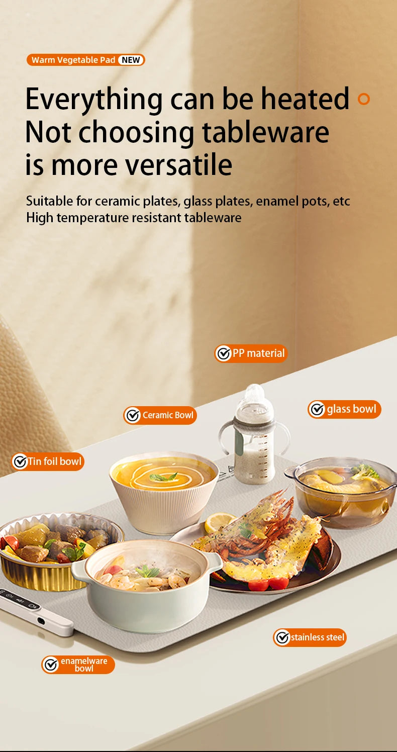 TINSOL Portable Silicone Food Warmer Pad with 8 Temperature Settings for Meal Insulation and Heating
