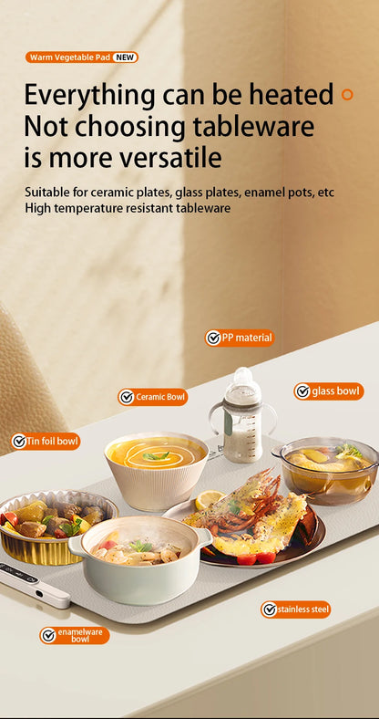 TINSOL Portable Silicone Food Warmer Pad with 8 Temperature Settings for Meal Insulation and Heating