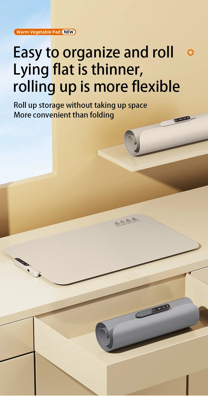 TINSOL Portable Silicone Food Warmer Pad with 8 Temperature Settings for Meal Insulation and Heating