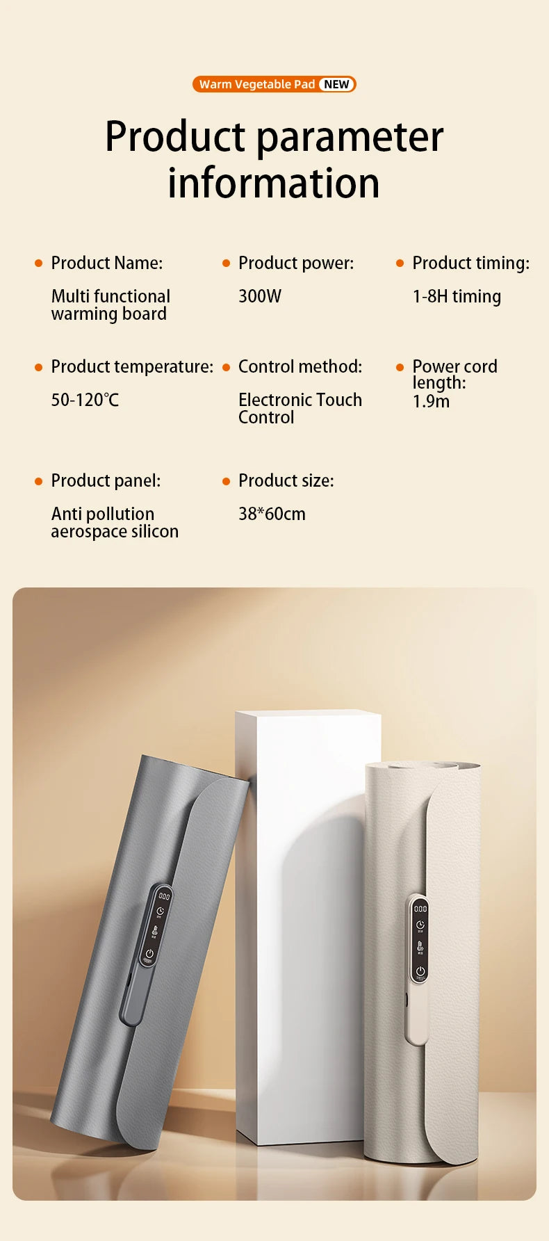 TINSOL Portable Silicone Food Warmer Pad with 8 Temperature Settings for Meal Insulation and Heating