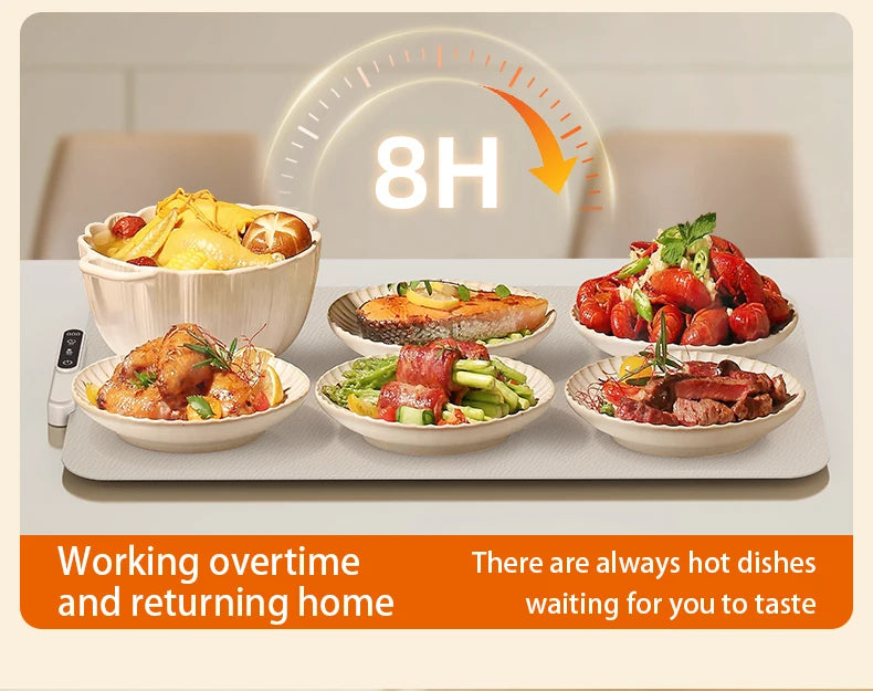 TINSOL Portable Silicone Food Warmer Pad with 8 Temperature Settings for Meal Insulation and Heating