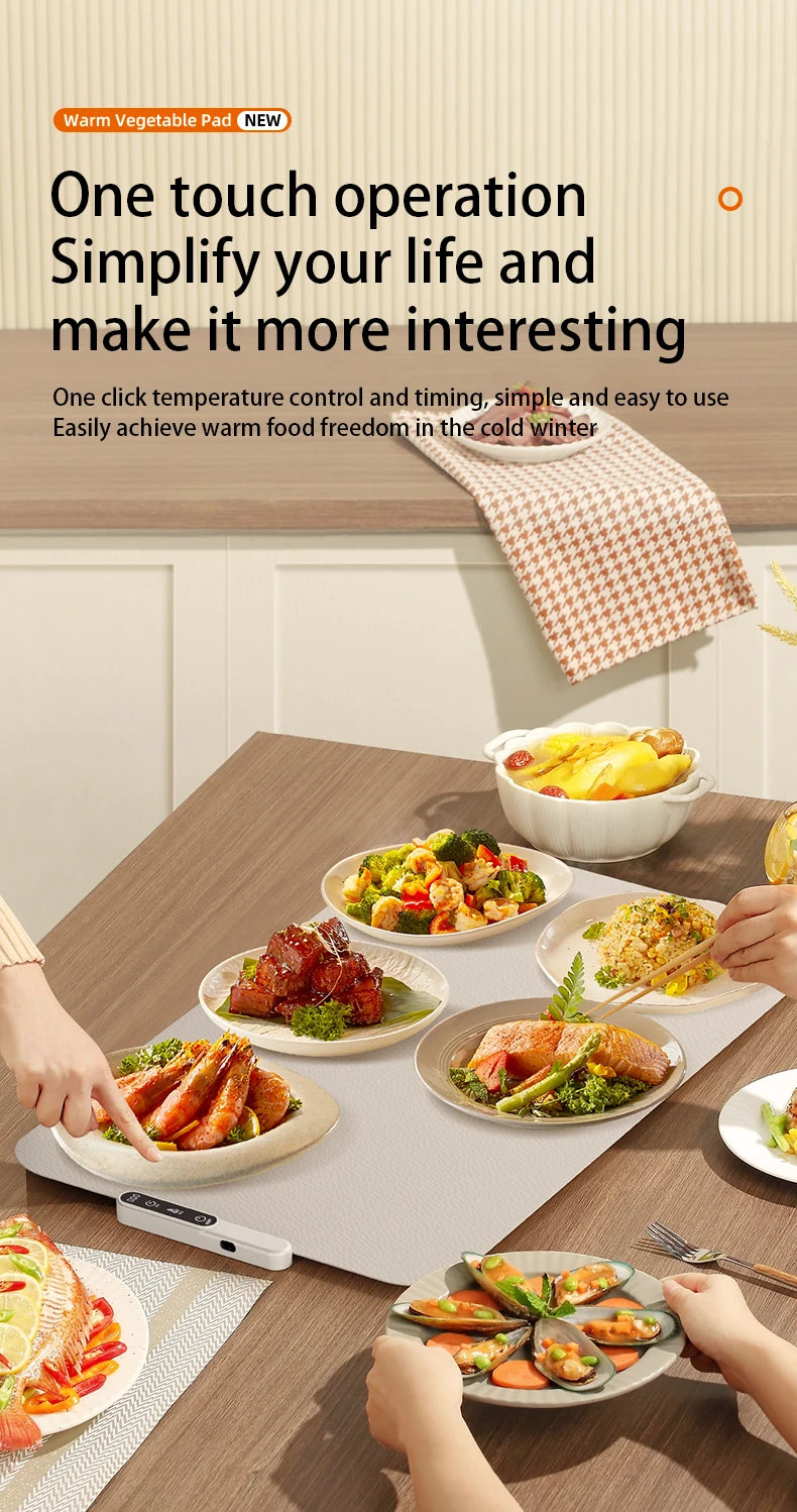 TINSOL Portable Silicone Food Warmer Pad with 8 Temperature Settings for Meal Insulation and Heating
