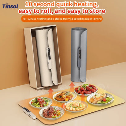 TINSOL Portable Silicone Food Warmer Pad with 8 Temperature Settings for Meal Insulation and Heating