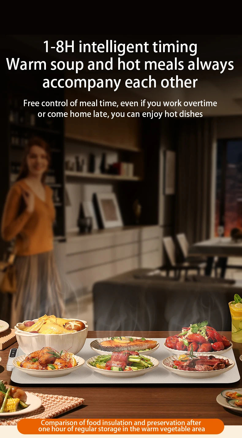 TINSOL Portable Silicone Food Warmer Pad with 8 Temperature Settings for Meal Insulation and Heating