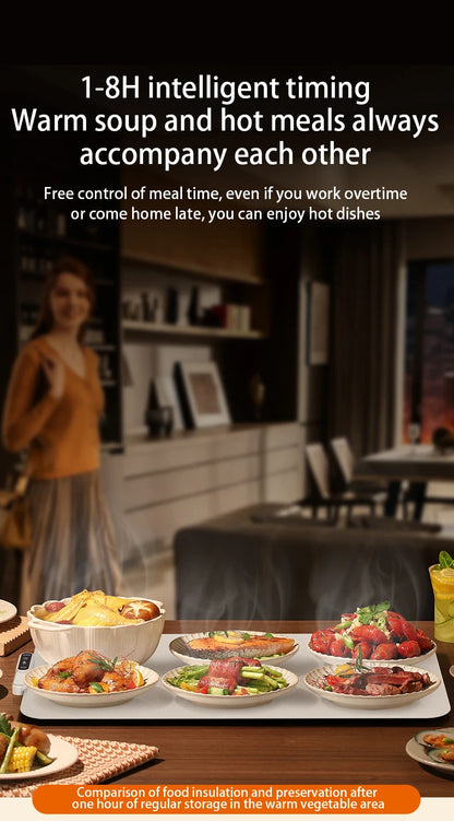 TINSOL Portable Silicone Food Warmer Pad with 8 Temperature Settings for Meal Insulation and Heating